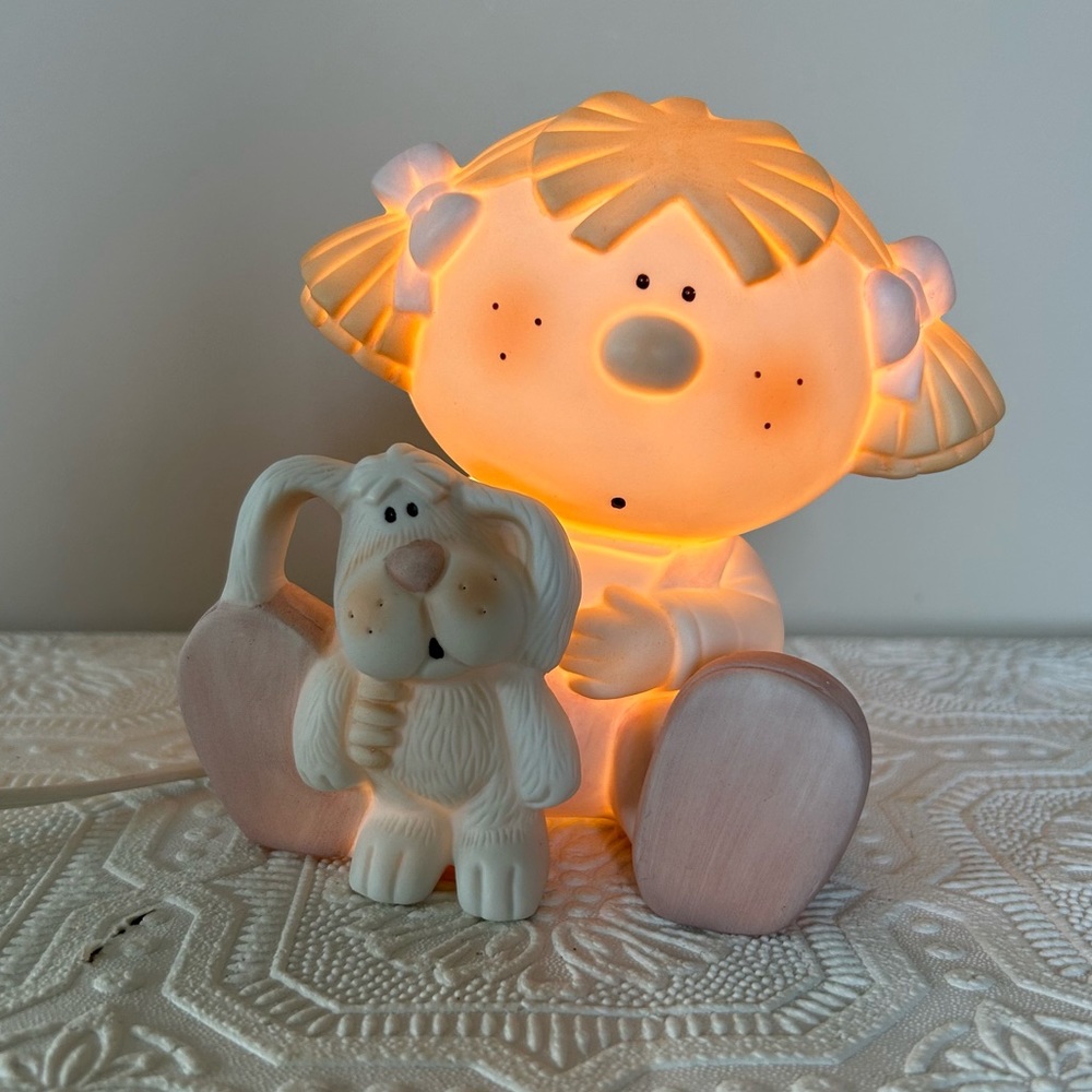 VINTAGE | Bumpkins 1984 Ceramic Night Light Girl & Dog EUC
